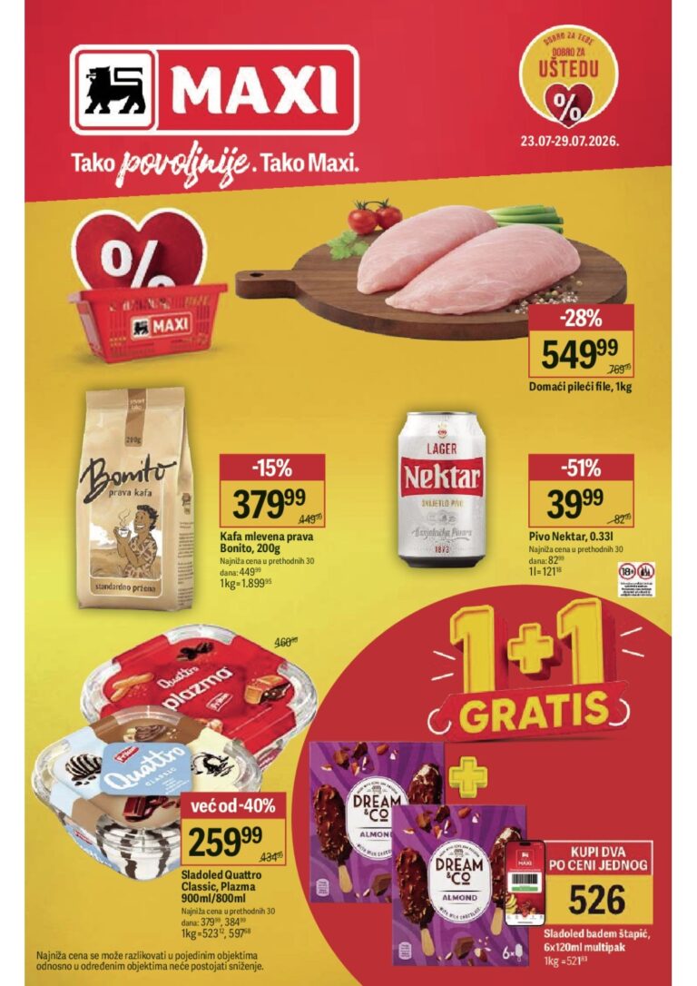 Maxi katalog akcija strana 1 – važi od 23.7. do 29.7.2026.