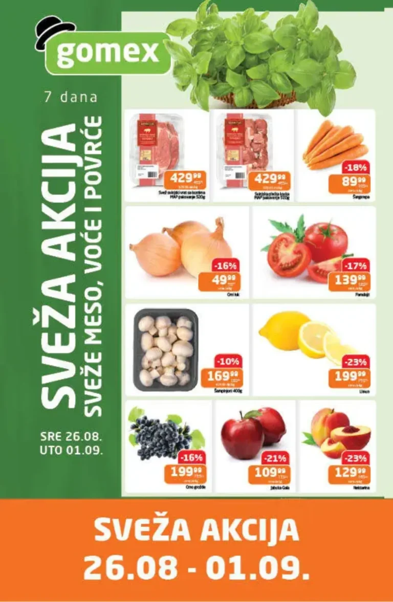 Gomex katalog akcija strana 1 – važi od 26.8. do 1.9.2026.