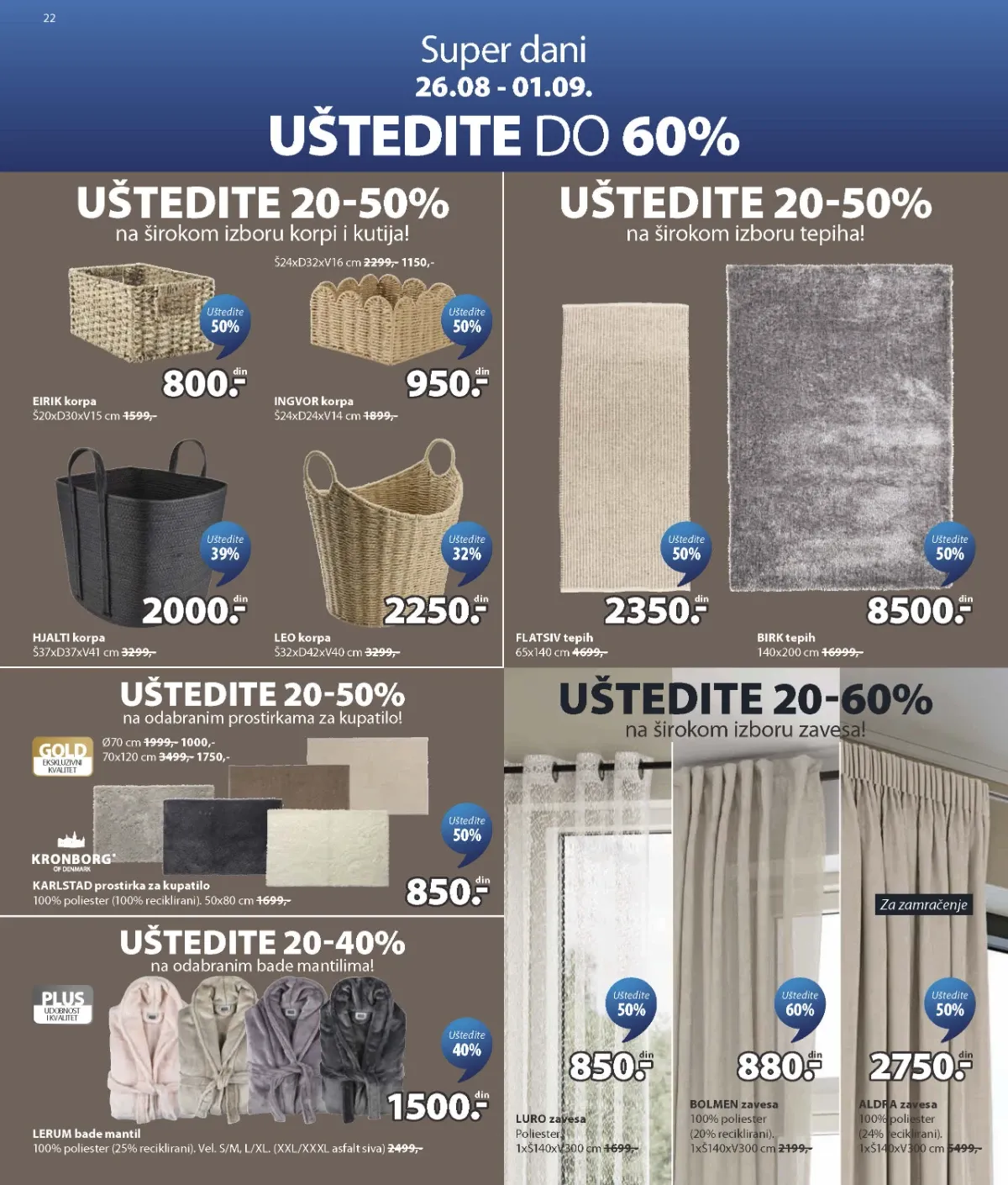 JYSK katalog akcija strana 22 – važi od 26.8. do 1.9.2026.