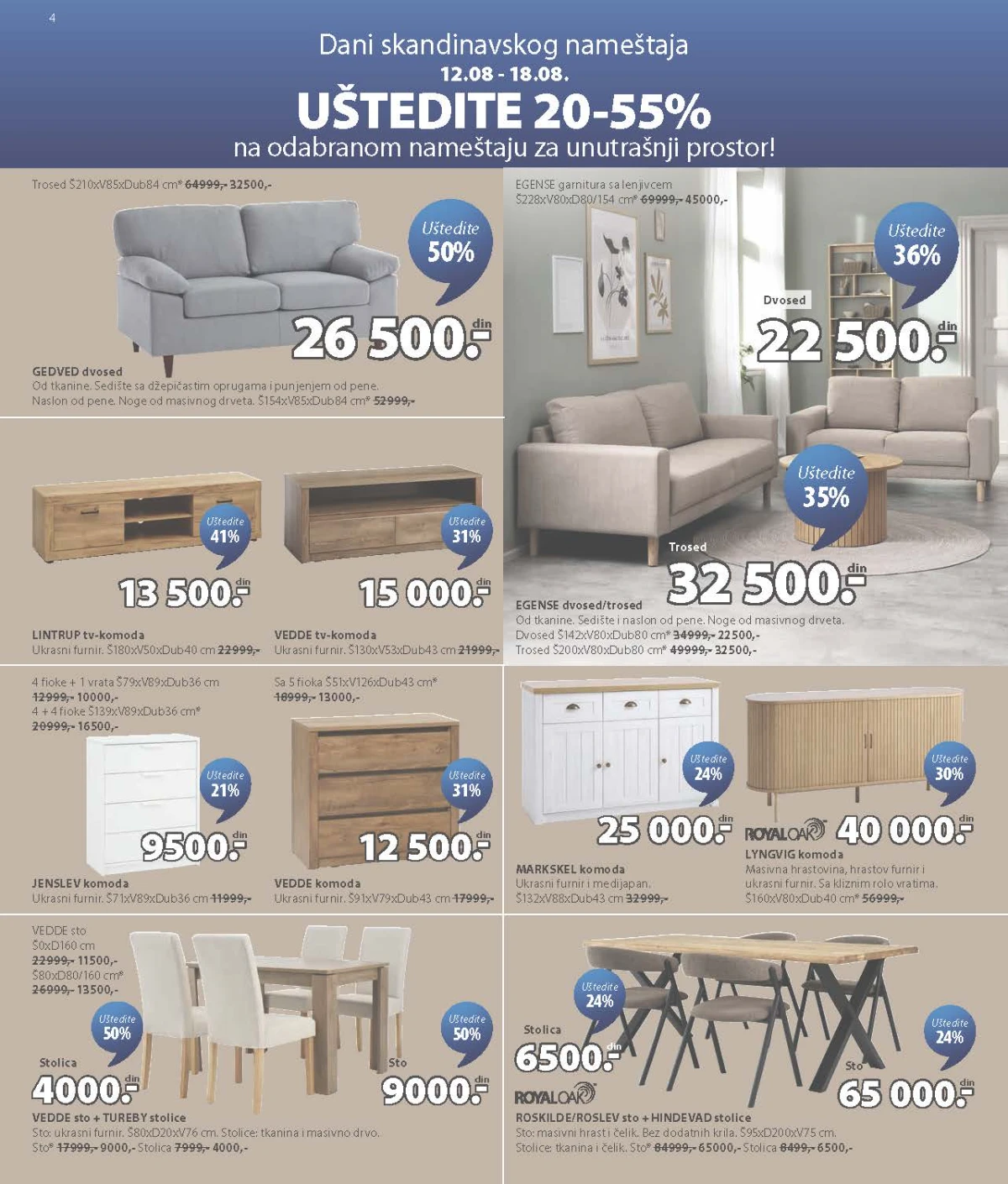 JYSK katalog akcija strana 4 – važi od 12.8. do 1.9.2026.