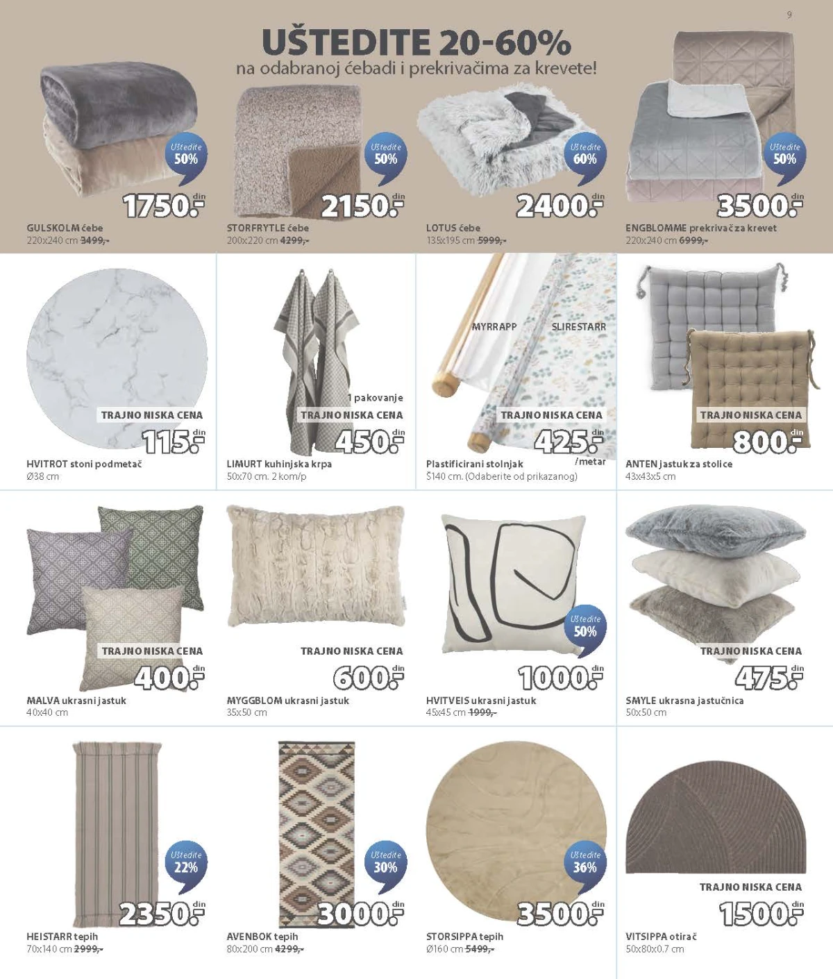 JYSK katalog akcija strana 9 – važi od 12.8. do 1.9.2026.