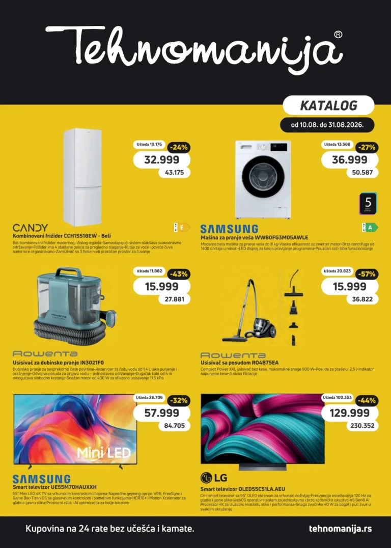 Tehnomanija katalog akcija strana 1 – važi od 10.8. do 31.8.2026.