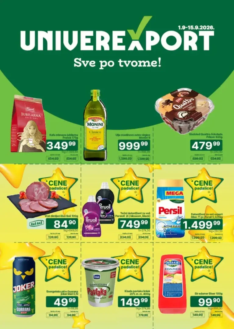 Univerexport katalog akcija strana 1 – važi od 1.9. do 15.9.2026.