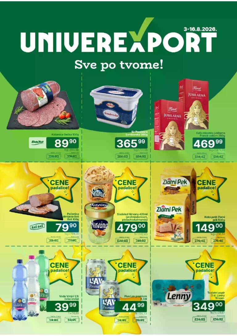 Univerexport katalog akcija strana 1 – važi od 3.8. do 16.8.2026.