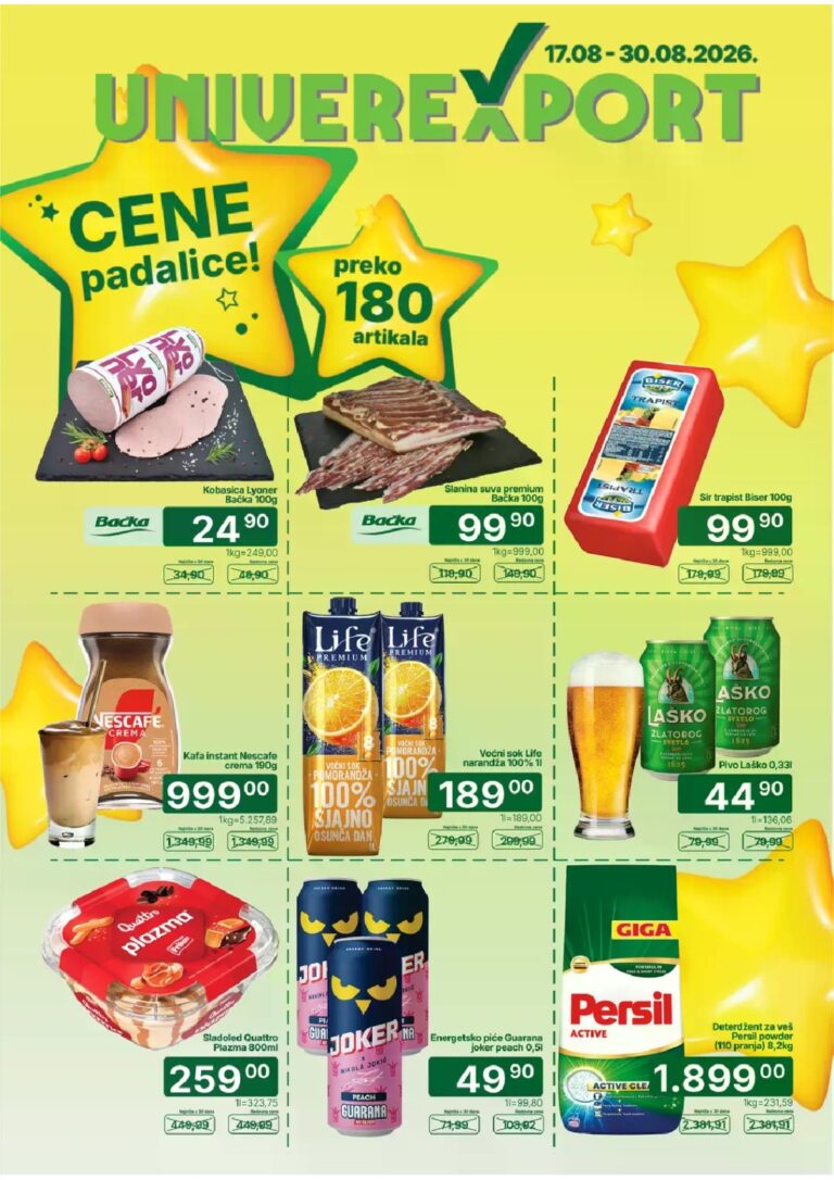Univerexport katalog akcija strana 1 – važi od 17.8. do 30.8.2026.