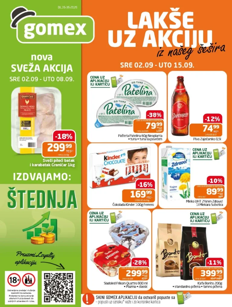 Gomex katalog akcija strana 1 – važi od 2.9. do 15.9.2026.