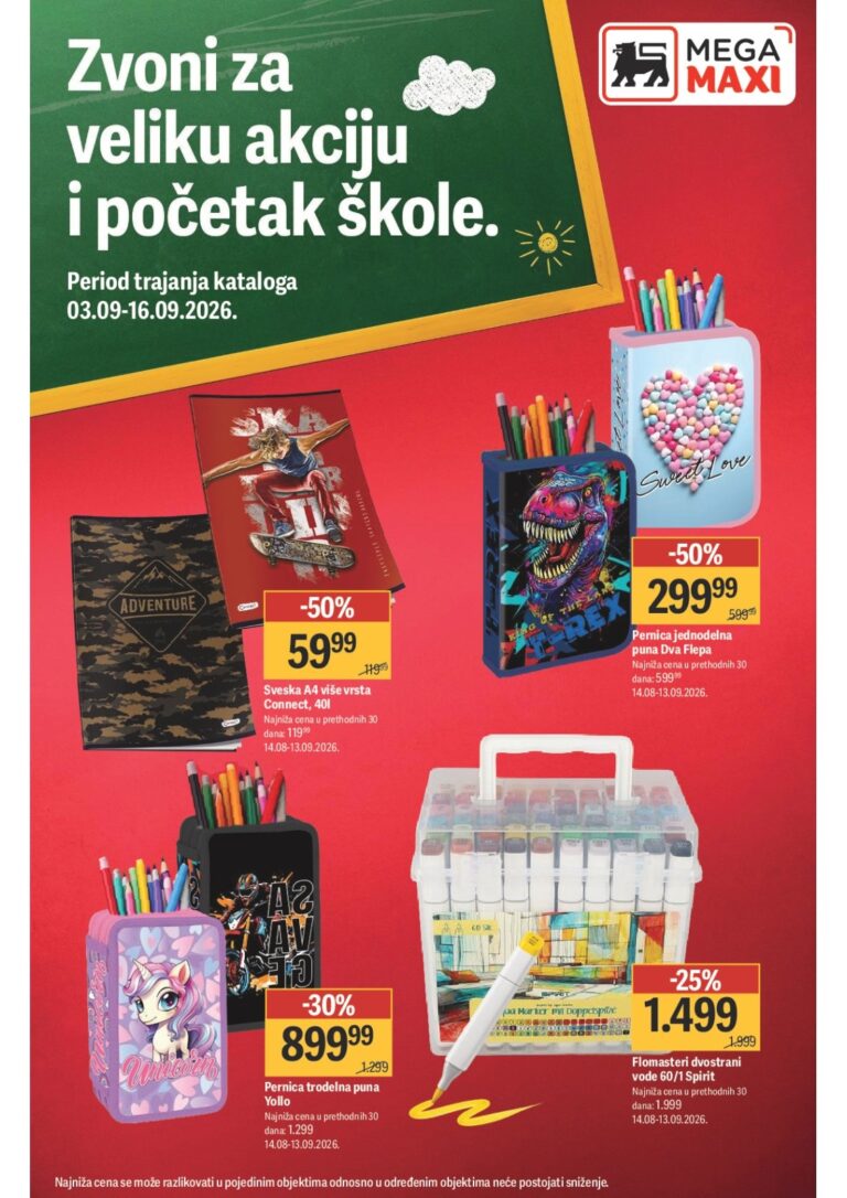 Mega Maxi katalog akcija strana 1 – važi od 3.9. do 16.9.2026.